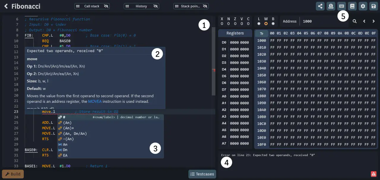 Asm editor features