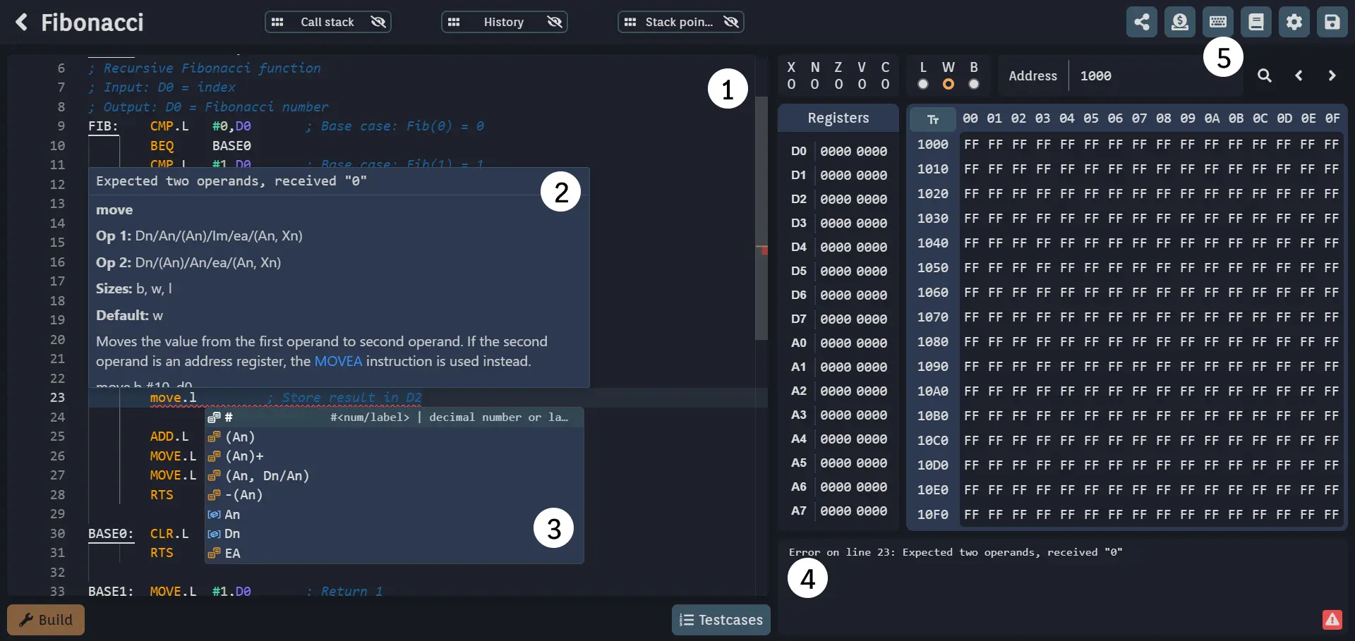 Asm editor features